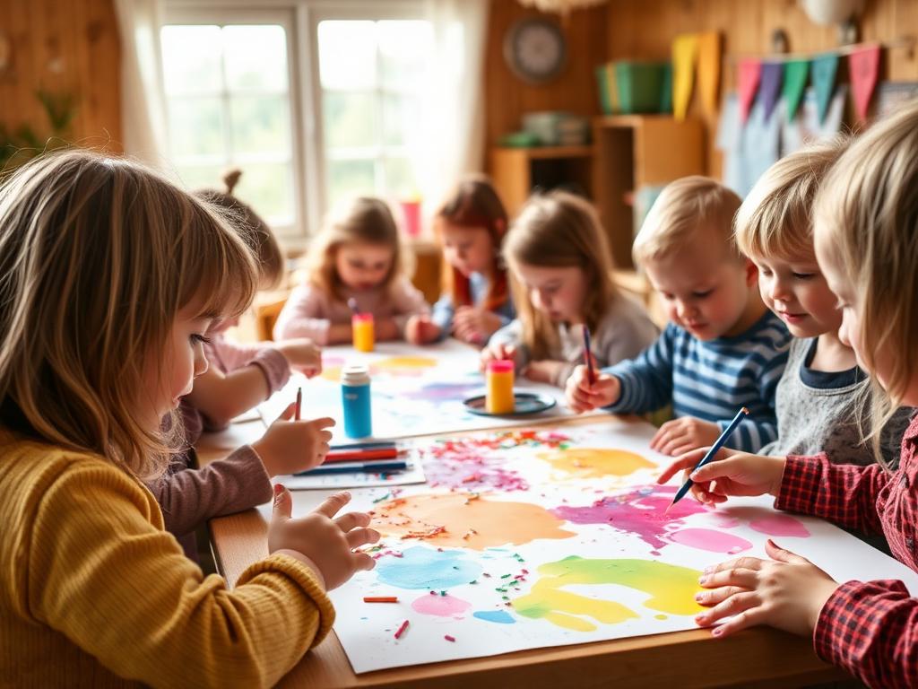 Kinder beim Malworkshop in einer Kindertagesstätte